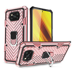 Custodia Silicone e Plastica Opaca Cover con Magnetico Anello Supporto S01 per Xiaomi Poco X3 Oro Rosa