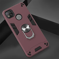 Custodia Silicone e Plastica Opaca Cover con Magnetico Anello Supporto S01 per Xiaomi Redmi 9 India Rosso Rosa