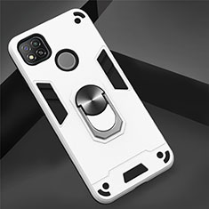 Custodia Silicone e Plastica Opaca Cover con Magnetico Anello Supporto S01 per Xiaomi Redmi 9C Bianco
