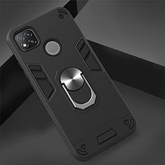 Custodia Silicone e Plastica Opaca Cover con Magnetico Anello Supporto S01 per Xiaomi Redmi 9C Nero