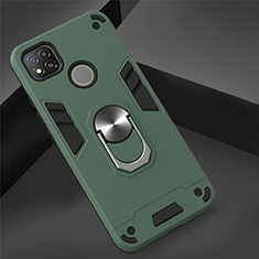 Custodia Silicone e Plastica Opaca Cover con Magnetico Anello Supporto S01 per Xiaomi Redmi 9C NFC Verde Notte