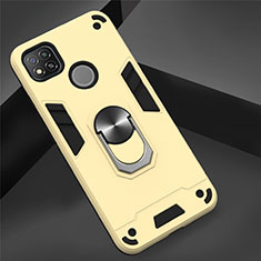 Custodia Silicone e Plastica Opaca Cover con Magnetico Anello Supporto S01 per Xiaomi Redmi 9C Oro