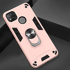 Custodia Silicone e Plastica Opaca Cover con Magnetico Anello Supporto S01 per Xiaomi Redmi 9C Oro Rosa