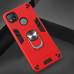 Custodia Silicone e Plastica Opaca Cover con Magnetico Anello Supporto S01 per Xiaomi Redmi 9C Rosso