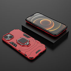 Custodia Silicone e Plastica Opaca Cover con Magnetico Anello Supporto S02 per Apple iPhone 13 Mini Rosso