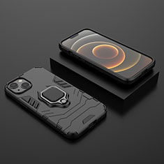 Custodia Silicone e Plastica Opaca Cover con Magnetico Anello Supporto S02 per Apple iPhone 13 Nero