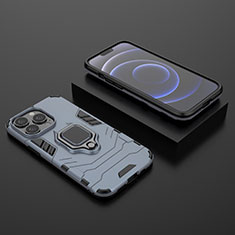Custodia Silicone e Plastica Opaca Cover con Magnetico Anello Supporto S02 per Apple iPhone 13 Pro Blu