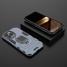 Custodia Silicone e Plastica Opaca Cover con Magnetico Anello Supporto S02 per Apple iPhone 14 Pro Blu