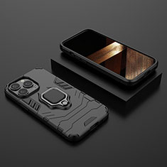 Custodia Silicone e Plastica Opaca Cover con Magnetico Anello Supporto S02 per Apple iPhone 14 Pro Max Nero