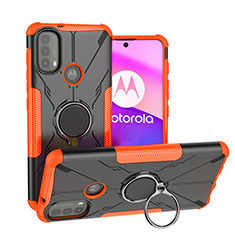 Custodia Silicone e Plastica Opaca Cover con Magnetico Anello Supporto S02 per Motorola Moto E20 Arancione
