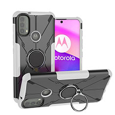 Custodia Silicone e Plastica Opaca Cover con Magnetico Anello Supporto S02 per Motorola Moto E20 Bianco