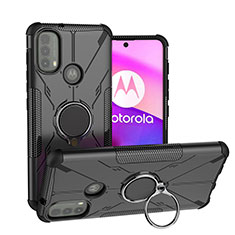 Custodia Silicone e Plastica Opaca Cover con Magnetico Anello Supporto S02 per Motorola Moto E20 Nero