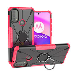 Custodia Silicone e Plastica Opaca Cover con Magnetico Anello Supporto S02 per Motorola Moto E20 Rosa Caldo