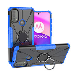 Custodia Silicone e Plastica Opaca Cover con Magnetico Anello Supporto S02 per Motorola Moto E30 Blu