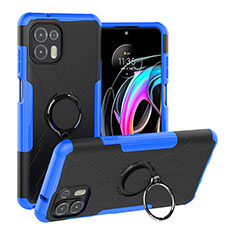 Custodia Silicone e Plastica Opaca Cover con Magnetico Anello Supporto S02 per Motorola Moto Edge 20 Lite 5G Blu