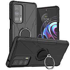 Custodia Silicone e Plastica Opaca Cover con Magnetico Anello Supporto S02 per Motorola Moto Edge 20 Pro 5G Nero