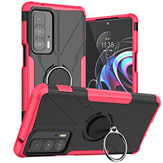Custodia Silicone e Plastica Opaca Cover con Magnetico Anello Supporto S02 per Motorola Moto Edge 20 Pro 5G Rosa Caldo