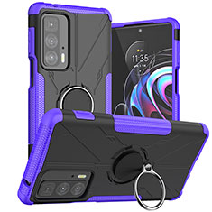 Custodia Silicone e Plastica Opaca Cover con Magnetico Anello Supporto S02 per Motorola Moto Edge 20 Pro 5G Viola