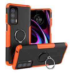 Custodia Silicone e Plastica Opaca Cover con Magnetico Anello Supporto S02 per Motorola Moto Edge (2021) 5G Arancione