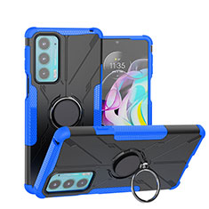 Custodia Silicone e Plastica Opaca Cover con Magnetico Anello Supporto S02 per Motorola Moto Edge Lite 5G Blu