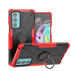Custodia Silicone e Plastica Opaca Cover con Magnetico Anello Supporto S02 per Motorola Moto Edge Lite 5G Rosso