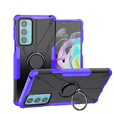 Custodia Silicone e Plastica Opaca Cover con Magnetico Anello Supporto S02 per Motorola Moto Edge Lite 5G Viola