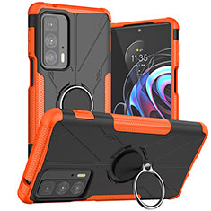 Custodia Silicone e Plastica Opaca Cover con Magnetico Anello Supporto S02 per Motorola Moto Edge S Pro 5G Arancione