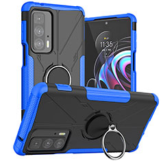 Custodia Silicone e Plastica Opaca Cover con Magnetico Anello Supporto S02 per Motorola Moto Edge S Pro 5G Blu