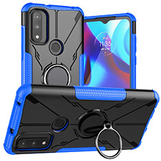 Custodia Silicone e Plastica Opaca Cover con Magnetico Anello Supporto S02 per Motorola Moto G Pure Blu