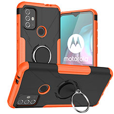 Custodia Silicone e Plastica Opaca Cover con Magnetico Anello Supporto S02 per Motorola Moto G10 Power Arancione