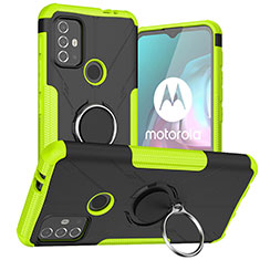 Custodia Silicone e Plastica Opaca Cover con Magnetico Anello Supporto S02 per Motorola Moto G10 Power Verde