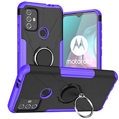 Custodia Silicone e Plastica Opaca Cover con Magnetico Anello Supporto S02 per Motorola Moto G10 Power Viola