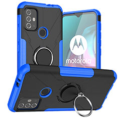 Custodia Silicone e Plastica Opaca Cover con Magnetico Anello Supporto S02 per Motorola Moto G20 Blu