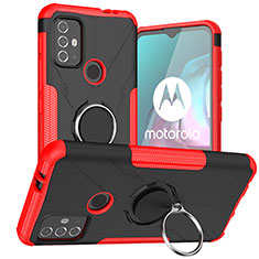 Custodia Silicone e Plastica Opaca Cover con Magnetico Anello Supporto S02 per Motorola Moto G20 Rosso