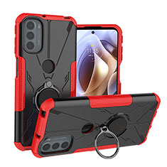 Custodia Silicone e Plastica Opaca Cover con Magnetico Anello Supporto S02 per Motorola Moto G41 Rosso