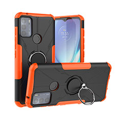 Custodia Silicone e Plastica Opaca Cover con Magnetico Anello Supporto S02 per Motorola Moto G50 Arancione