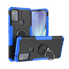 Custodia Silicone e Plastica Opaca Cover con Magnetico Anello Supporto S02 per Motorola Moto G50 Blu
