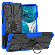 Custodia Silicone e Plastica Opaca Cover con Magnetico Anello Supporto S02 per Motorola MOTO G52 Blu
