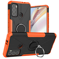 Custodia Silicone e Plastica Opaca Cover con Magnetico Anello Supporto S02 per Motorola Moto G60 Arancione