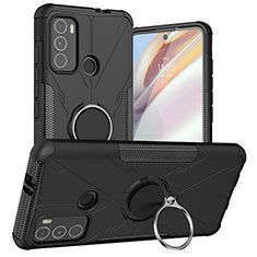 Custodia Silicone e Plastica Opaca Cover con Magnetico Anello Supporto S02 per Motorola Moto G60 Nero