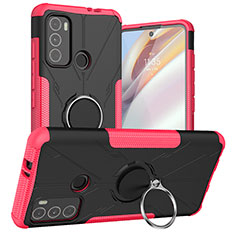 Custodia Silicone e Plastica Opaca Cover con Magnetico Anello Supporto S02 per Motorola Moto G60 Rosa Caldo