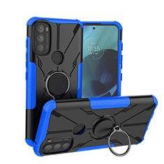 Custodia Silicone e Plastica Opaca Cover con Magnetico Anello Supporto S02 per Motorola Moto G71 5G Blu