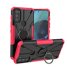 Custodia Silicone e Plastica Opaca Cover con Magnetico Anello Supporto S02 per Motorola Moto G71 5G Rosa Caldo