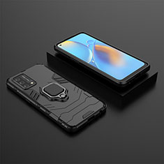 Custodia Silicone e Plastica Opaca Cover con Magnetico Anello Supporto S02 per Oppo A74 4G Nero