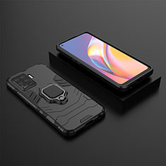 Custodia Silicone e Plastica Opaca Cover con Magnetico Anello Supporto S02 per Oppo A94 4G Nero