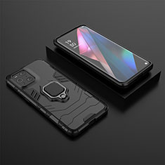 Custodia Silicone e Plastica Opaca Cover con Magnetico Anello Supporto S02 per Oppo Find X3 5G Nero