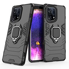 Custodia Silicone e Plastica Opaca Cover con Magnetico Anello Supporto S02 per Oppo Find X5 5G Nero