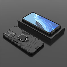 Custodia Silicone e Plastica Opaca Cover con Magnetico Anello Supporto S02 per Oppo Reno7 4G Nero