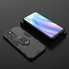 Custodia Silicone e Plastica Opaca Cover con Magnetico Anello Supporto S02 per Oppo Reno7 5G Nero