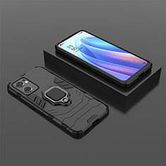 Custodia Silicone e Plastica Opaca Cover con Magnetico Anello Supporto S02 per Oppo Reno7 SE 5G Nero